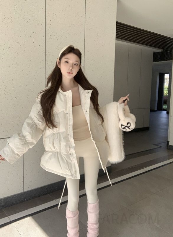 여성 빈티지 레트로 미니멀 유니크 루즈핏 헤비 후드 셔링 집업 퀼팅 패딩 점퍼 아우터 숏패딩 스트릿 - 상세 이미지 2
