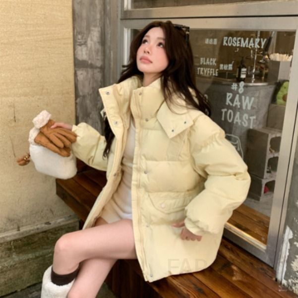 여성 빈티지 루즈핏 면혼방 후드 집업 포켓 퀄팅 패딩 점퍼 데일리 캐주얼 넉넉한 오버핏 아우터 - 상품 이미지