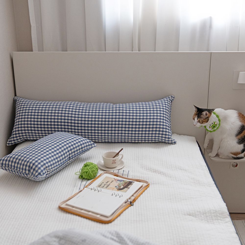 깅엄 체크 워싱 광목 순면 사각 롱쿠션 안고자는 긴베개 다리 베개 긴쿠션 바디필로우 커버
