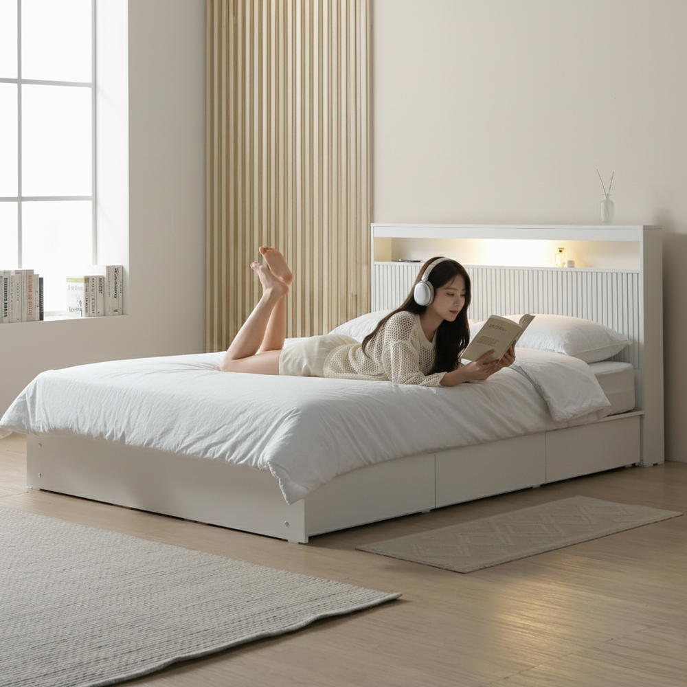 포레디 슈퍼싱글프레임 높은 서랍형 템바보드 트윈베드 호텔식 침대