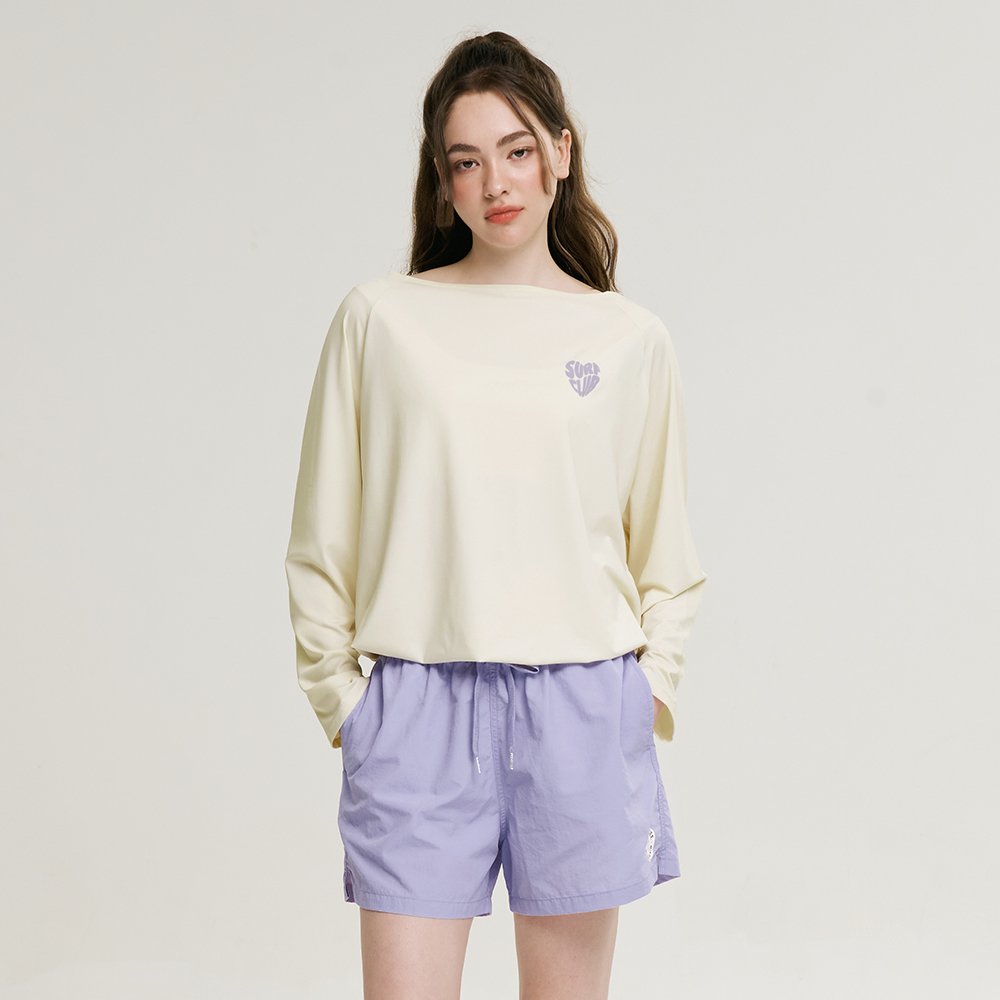 여성 코튼캔디 스트링 긴팔 래쉬가드 반바지 상하세트 체형커버 오버핏 코코넛 - 상세 이미지 2