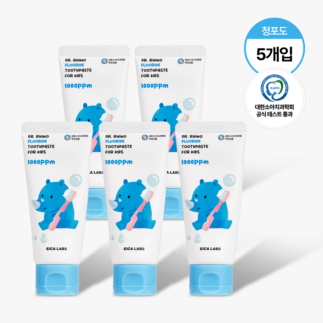 [넾다세일] 에이카랩스 어린이치약 코뿔소치약 불소 고불소 유아 아기 초등학생 주니어 청포도향, 60g, 5개