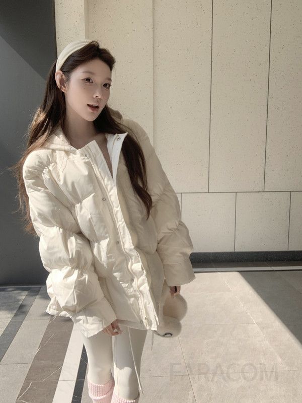 여성 빈티지 레트로 미니멀 유니크 루즈핏 헤비 후드 셔링 집업 퀼팅 패딩 점퍼 아우터 숏패딩 스트릿 - 상세 이미지 4