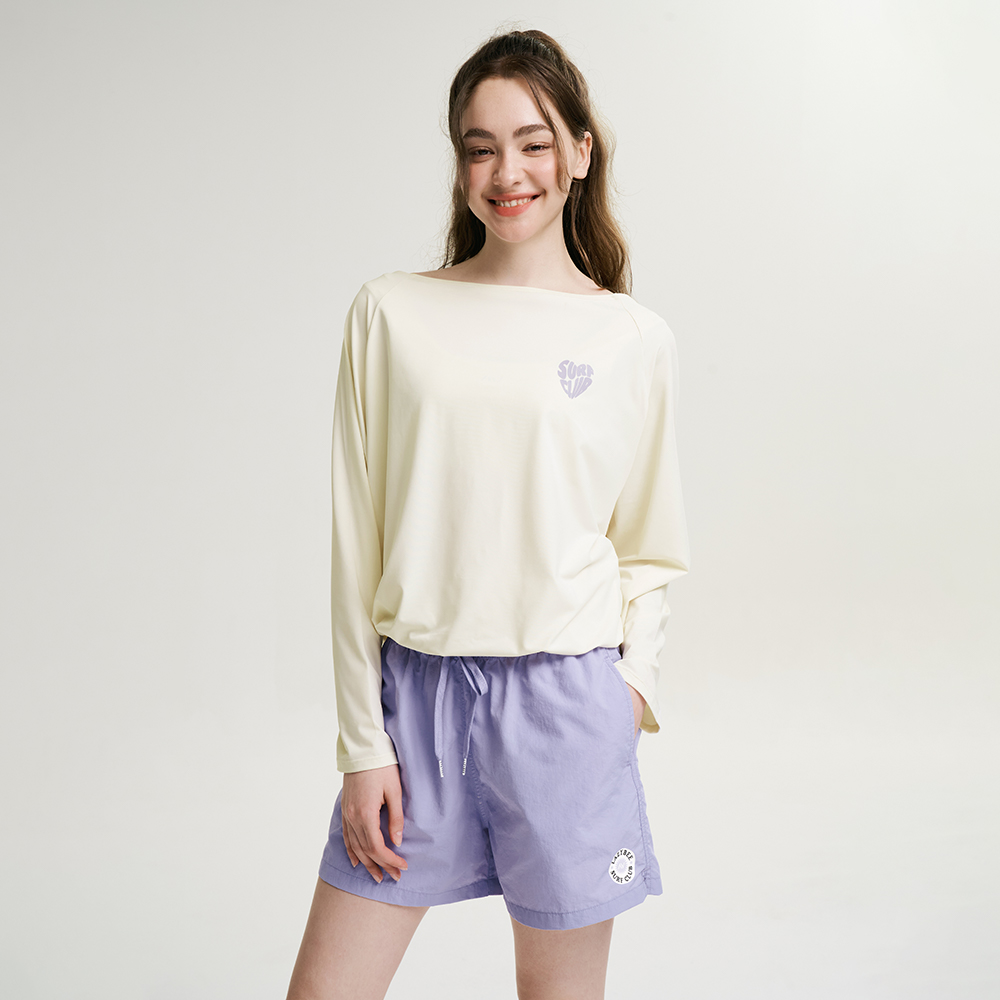 여성 코튼캔디 스트링 긴팔 래쉬가드 반바지 상하세트 체형커버 오버핏 코코넛 - 상세 이미지 4