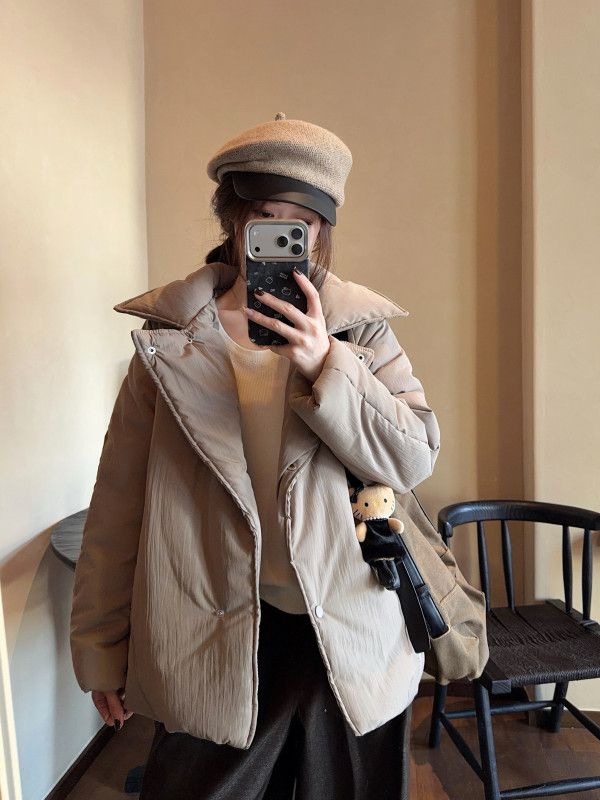 여성 데일리 빈티지 루즈핏 오버사이즈 하이넥 스냅버튼 패딩 퀼팅 점퍼 자켓 아우터 꾸안꾸 출근룩 등교룩 일상룩 - 상세 이미지 5