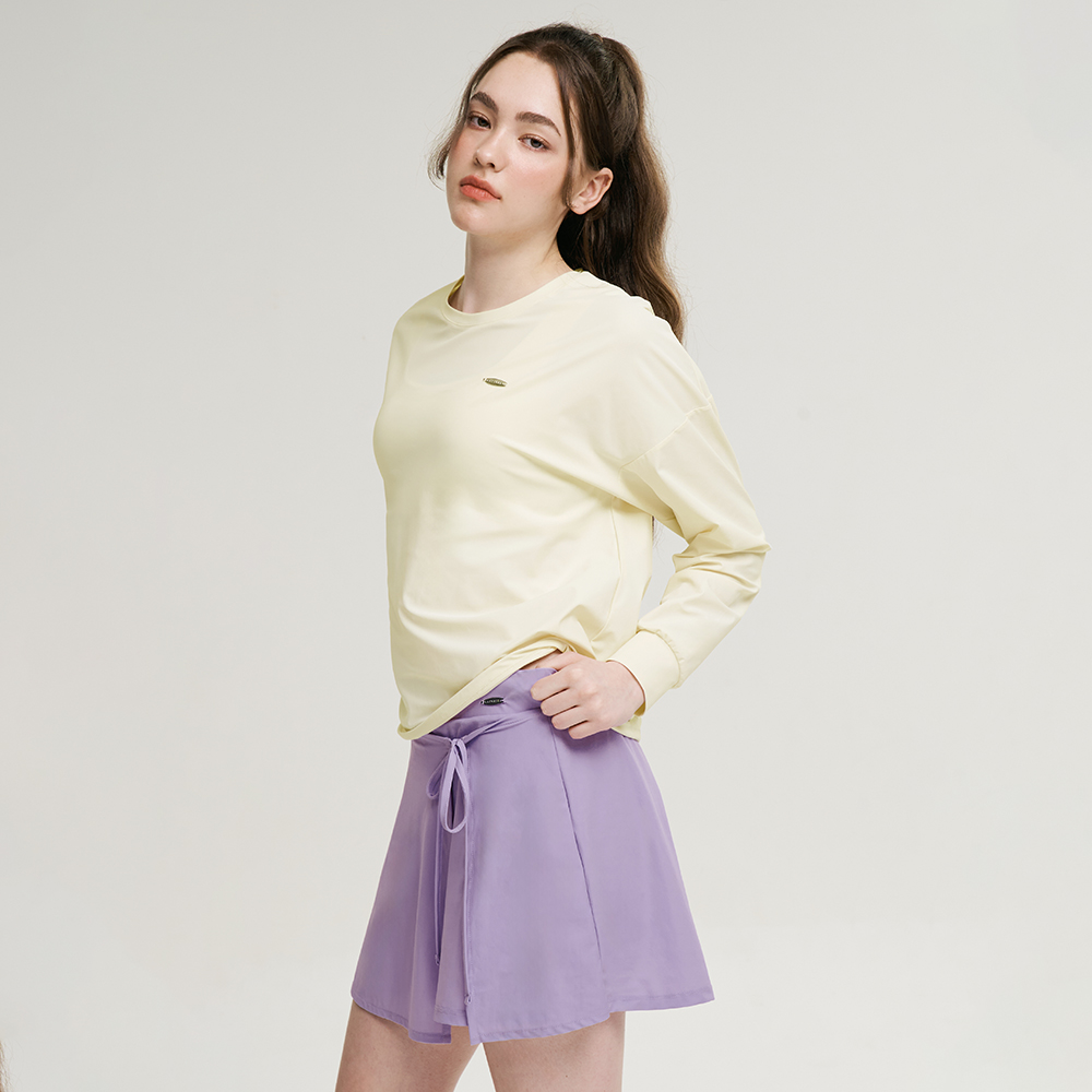 여성 에어파스텔 스트링 긴팔 래쉬가드 랩스커트 상하세트 체형커버 루즈핏 코코넛 - 상세 이미지 3