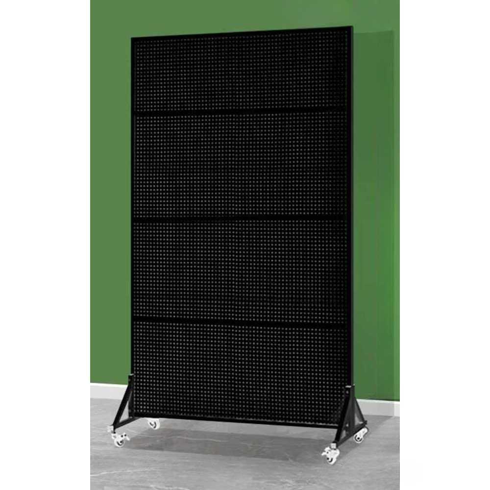 타공판 스탠드 선반 거치대 자석 다용도 이동형 구멍 50개 걸이 120x200cm 블랙/바퀴 포함 - 상품 이미지