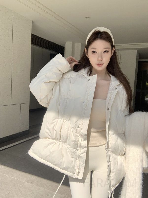 여성 빈티지 레트로 미니멀 유니크 루즈핏 헤비 후드 셔링 집업 퀼팅 패딩 점퍼 아우터 숏패딩 스트릿 - 상세 이미지 5