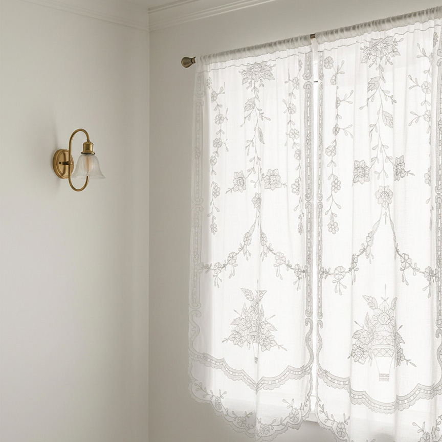 지앙 프렌치 린넨 자수 문 가리개 레이스 창 커튼 방문 창문 현관 주방 베란다 롱 바란스