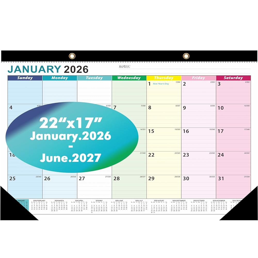ZTX 책상 달력 2026 벽 2026-2027년 2026-18개월 홈 17인치) 학교용 x 오피스 55.9cm 43.2cm(22 플래너 컬러풀 6월 - 상품 이미지