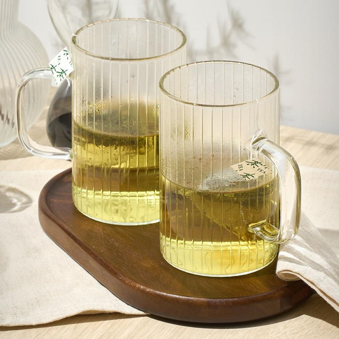 플리츠 내열 유리컵 1+1 아이스 아메리카노 아인슈페너 플랫화이트 맥주잔 320ml, 2개, 일자컵 - 상세 이미지 4