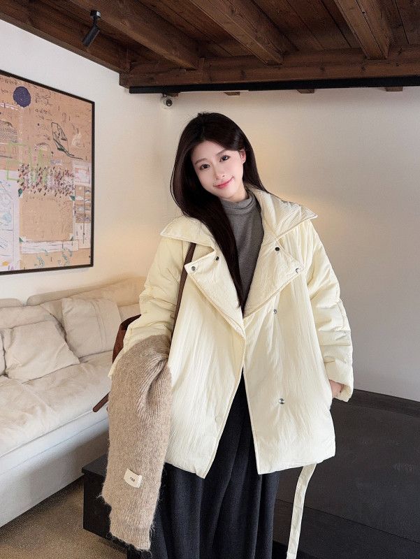 여성 데일리 빈티지 루즈핏 오버사이즈 하이넥 스냅버튼 패딩 퀼팅 점퍼 자켓 아우터 꾸안꾸 출근룩 등교룩 일상룩 - 상세 이미지 4