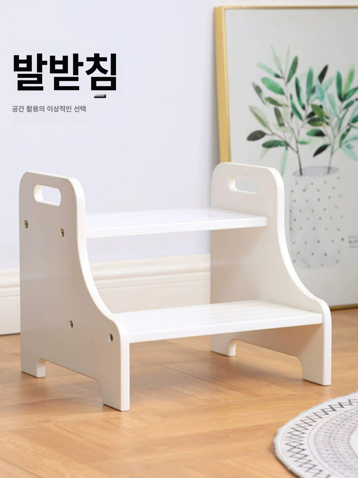 원목 발판 발받침대 2단 계단 세면대 보조의자 주방 세탁기 내추럴 - 상세 이미지 3