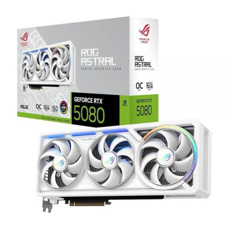 [해외]ASUS ROG Astral GeForce RTX 5080 16GB GDDR7 화이트 OC 에디션 - 최적의 성능을 위해 전례 없는 공기 흐름과 압력을 제공하는 쿼드 팬 그