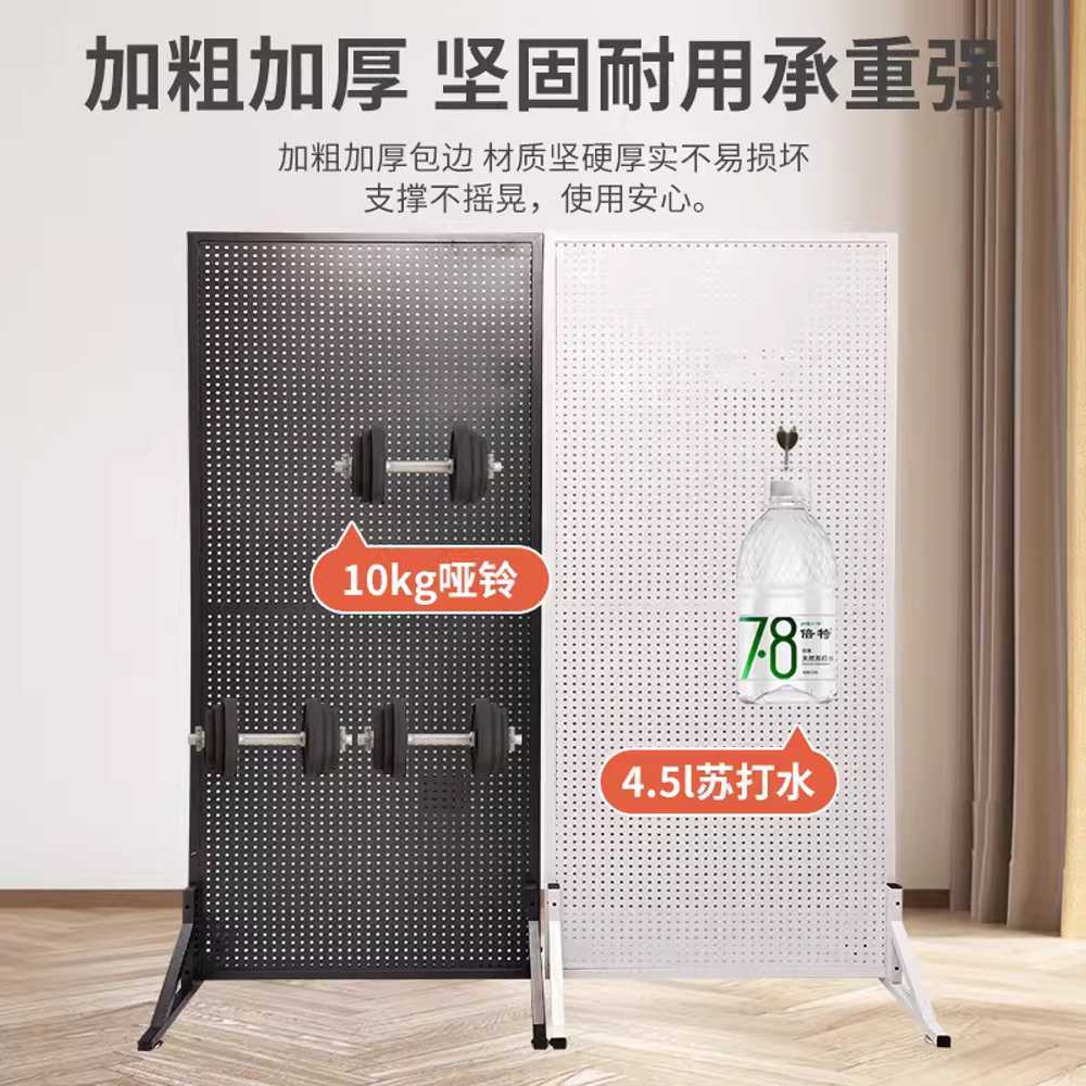 타공판 스탠드 선반 거치대 자석 다용도 이동형 구멍 50개 걸이 120x200cm 블랙/바퀴 포함 - 상세 이미지 4