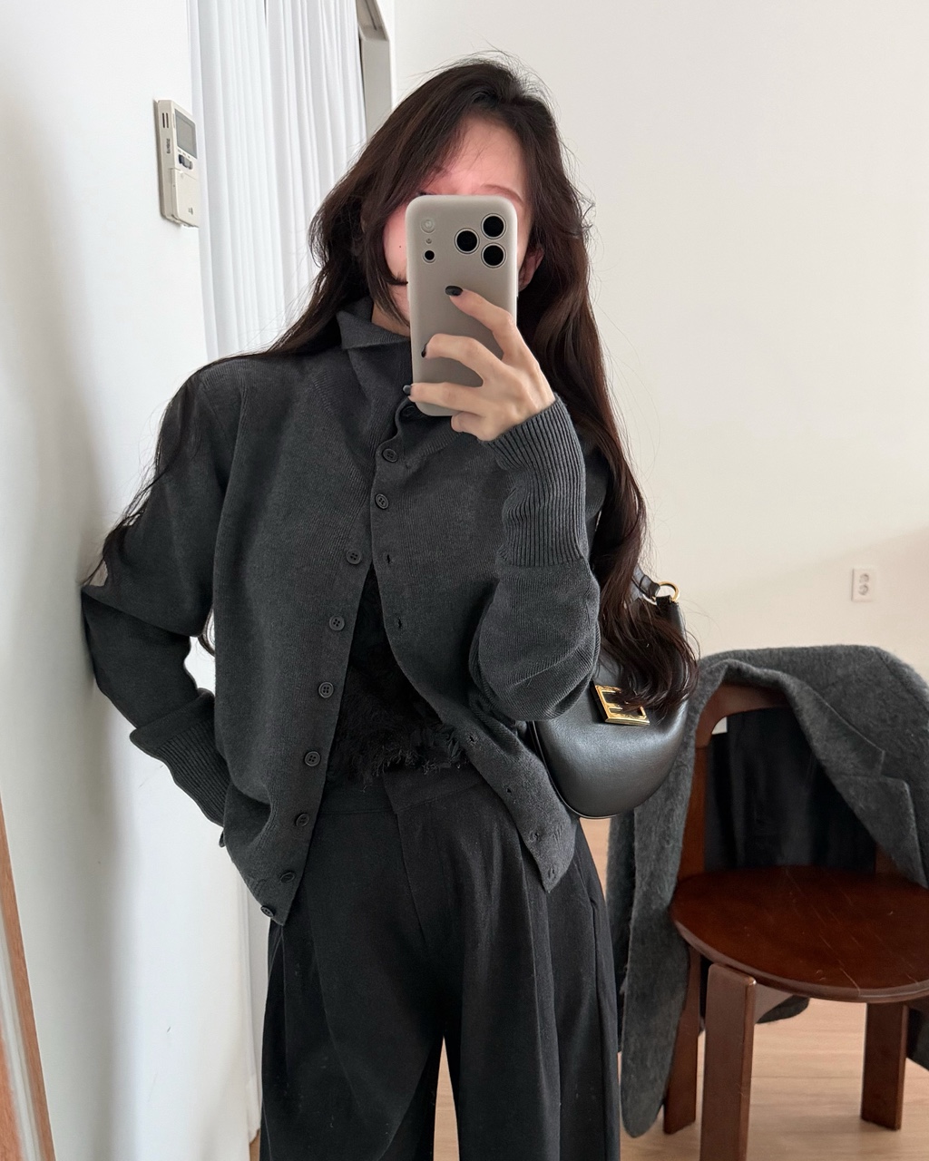 챠프 여성 레이어드 이너 골지 폴라 가디건 제품 이미지