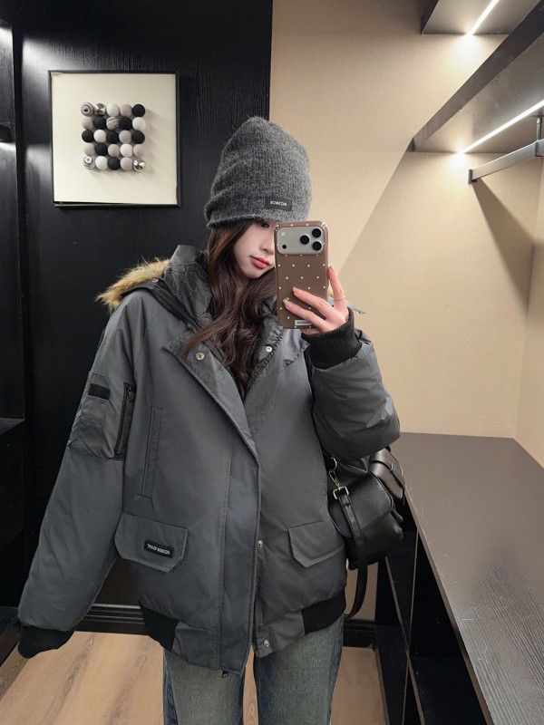 여성 레트로 빈티지 스트릿 무드 루즈핏 코튼 혼방 후드 퍼 트리밍 포켓 디테일 지퍼 클로징 오버핏 패딩 점퍼 아우터 - 상세 이미지 3