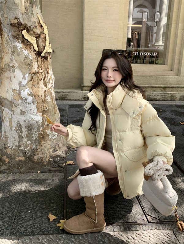 여성 빈티지 레트로 루즈핏 후드 집업 퀼팅 포켓 패딩 점퍼 아우터 데일리룩 출근룩 - 상세 이미지 5