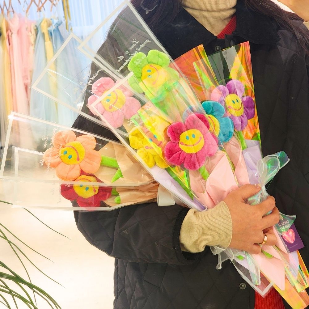 스마일 인형 꽃다발 한송이 조화 졸업식 학예회 발표회 선물 이미지 2