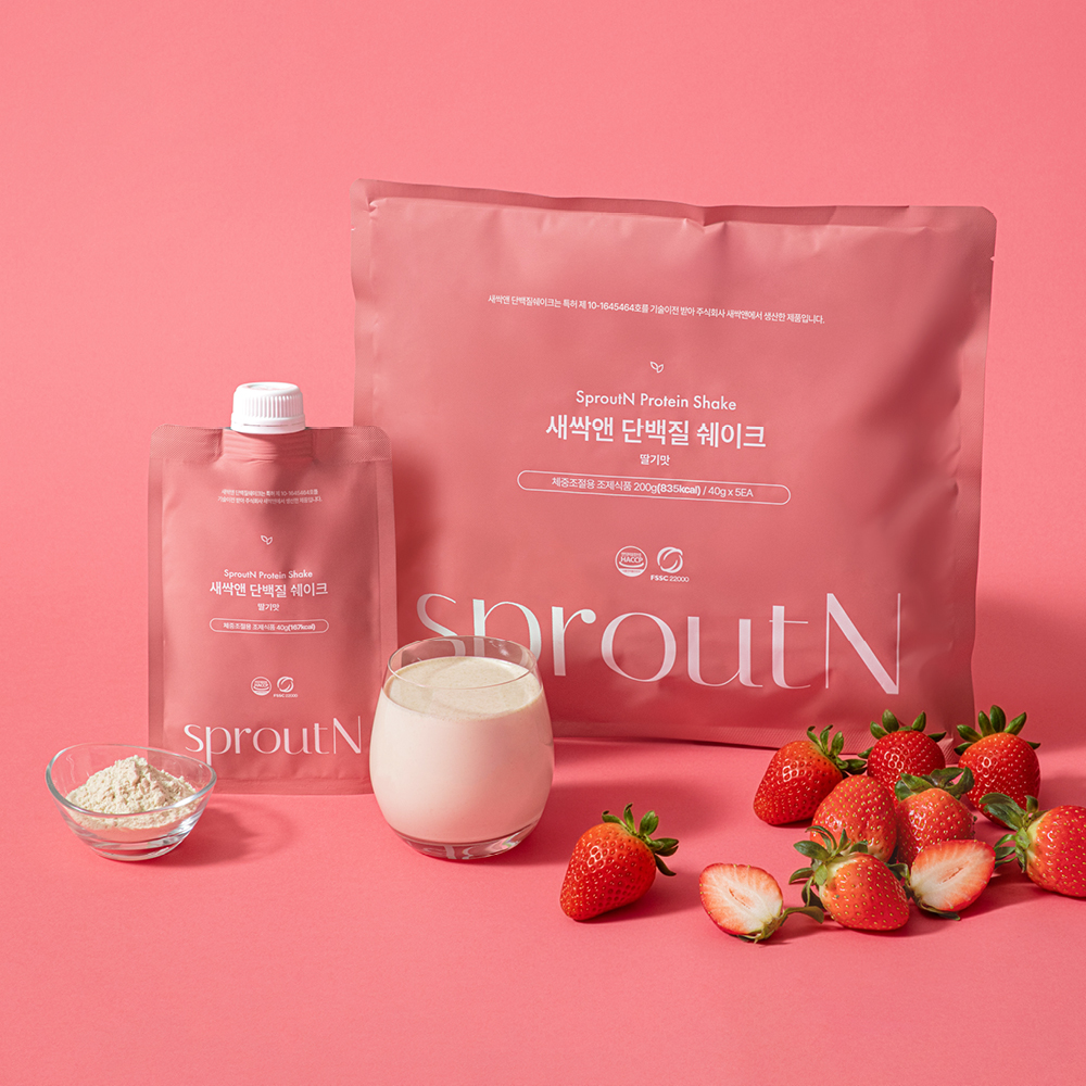 새싹앤 식사대용 단백질쉐이크 파우치 프로틴 파우더 딸기맛, 40g, 5개 제품 이미지
