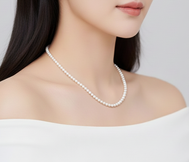 14K 골드 장식 4.5mm/5.5mm 담수진주 목걸이 AAA+ - 상세 이미지 5