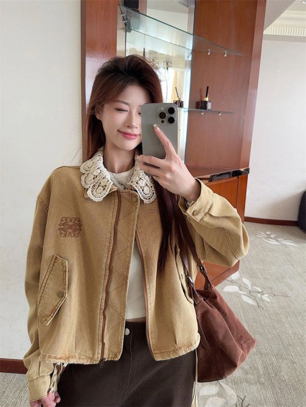 여성 빈티지 워싱 루즈핏 자수 레이스 카라 탈부착 데님 자켓 지퍼 점퍼 데일리룩 캐주얼 아우터 - 상세 이미지 2