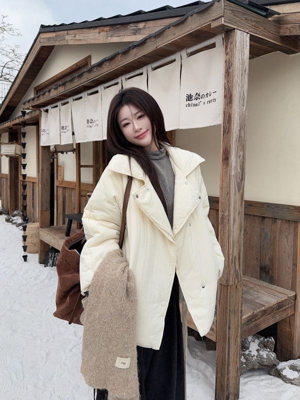 여성 빈티지 감성 루즈핏 패딩 셔링 디테일 하이넥 퀄팅 솜 패딩 점퍼 자켓 오피스룩 데일리 출근룩 꾸안꾸 - 상세 이미지 5