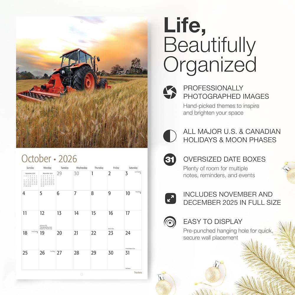 Tractors 2026 벽 달력 12개월 24인치) 두껍고 종이 튼튼한 때 선물 61cm(12인치 펼쳤을 x 30.5cm 01 - Tractors New 2026 - 상세 이미지 3