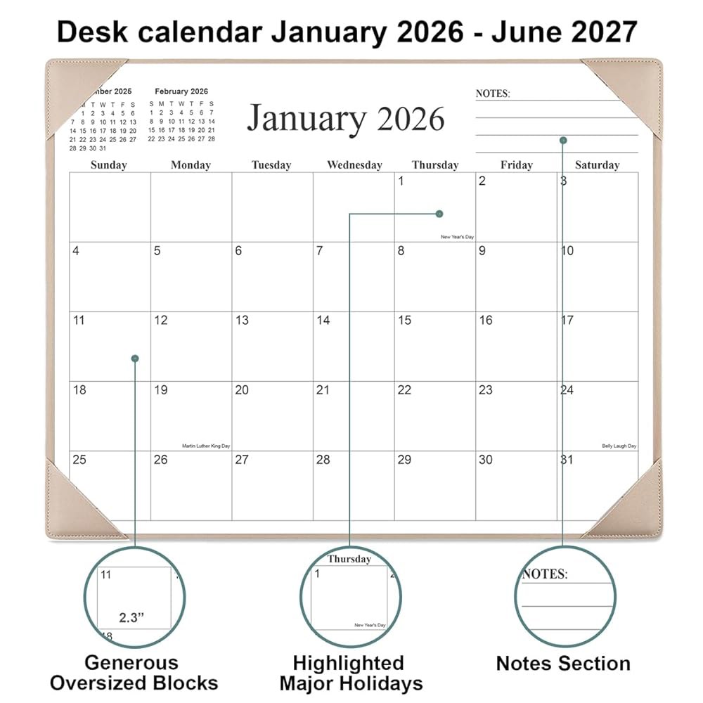 단순화된 책상 달력 2026, 데스크탑 17인치) 6월까지, 매트 2026-2027 사무실용, 포함, 2027년 55.9 가정, x 43.2cm(22 대형 학교 패드 1월부터 달력 - 상세 이미지 3