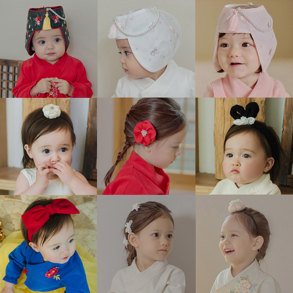 리틀티니 아기조바위 여아 한복 장신구 머리띠 호박 배씨 머리장식 제품 이미지