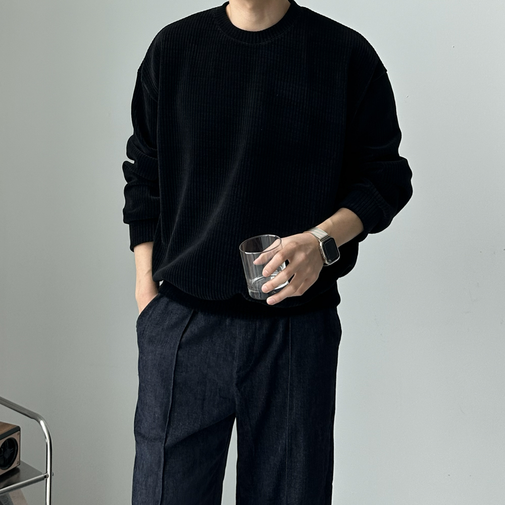 남자 니트 구김없는 오버핏 골지 니트 맨투맨 남자 스웨터 제품 이미지
