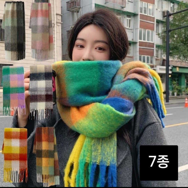체크 도톰 빅 목도리 큰사이즈 롱머플러 - 상품 이미지