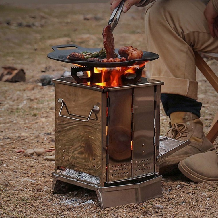 특대 사이즈 접이식 사각난로 휴대용 스테인레스 화로대 불멍 장작 화목 난로 캠핑 차박 바베큐 그릴 숯불