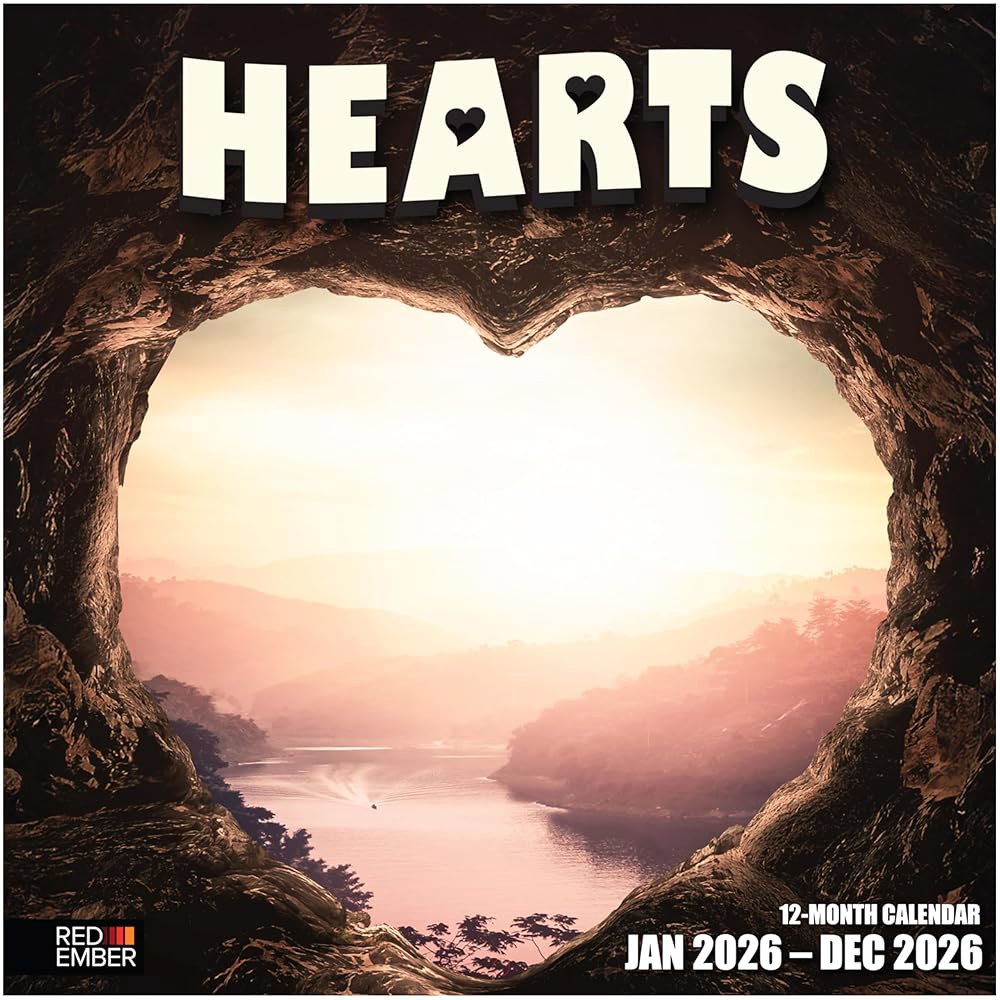 Hearts 2026 벽걸이 달력 12개월 두껍고 때 x 30.5cm 61cm(12인치 종이 펼쳤을 24인치) 선물 튼튼한 01 - Hearts New 2026 - 상품 이미지