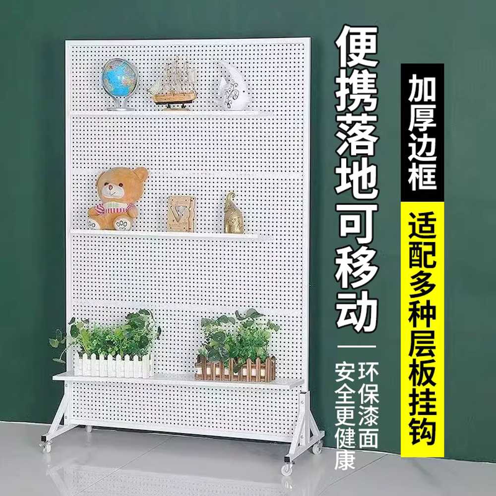 타공판 스탠드 선반 거치대 자석 다용도 이동형 구멍 50개 걸이 120x200cm 블랙/바퀴 포함 - 상세 이미지 3