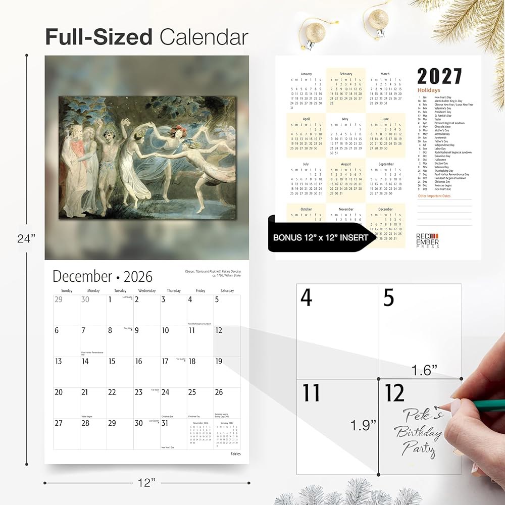요정 2026 벽 달력 12개월 때 선물 튼튼한 61cm(12인치 두껍고 종이 x 30.5cm 24인치) 펼쳤을 - 상세 이미지 2