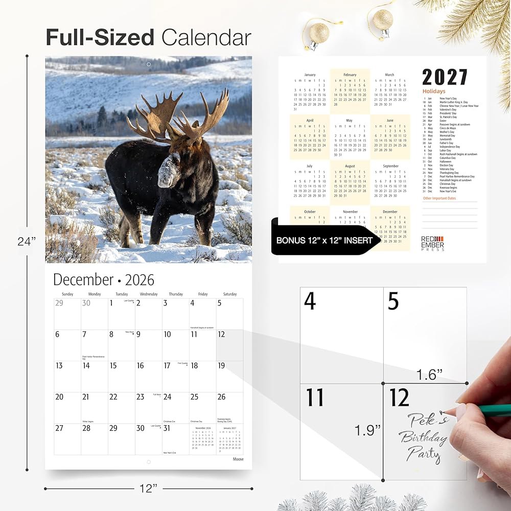 Moose 2026 벽 달력 12개월 30.5cm 때 61cm(12인치 선물 두껍고 튼튼한 x 종이 펼쳤을 24인치) 01 - Moose New 2026 - 상세 이미지 2
