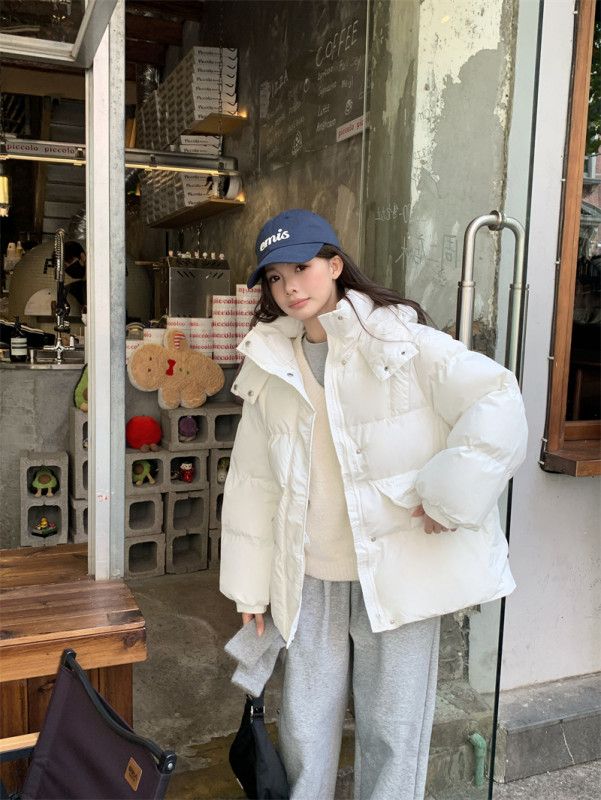 여성 빈티지 레트로 루즈핏 후드 집업 퀼팅 포켓 패딩 점퍼 아우터 데일리룩 출근룩 - 상세 이미지 4