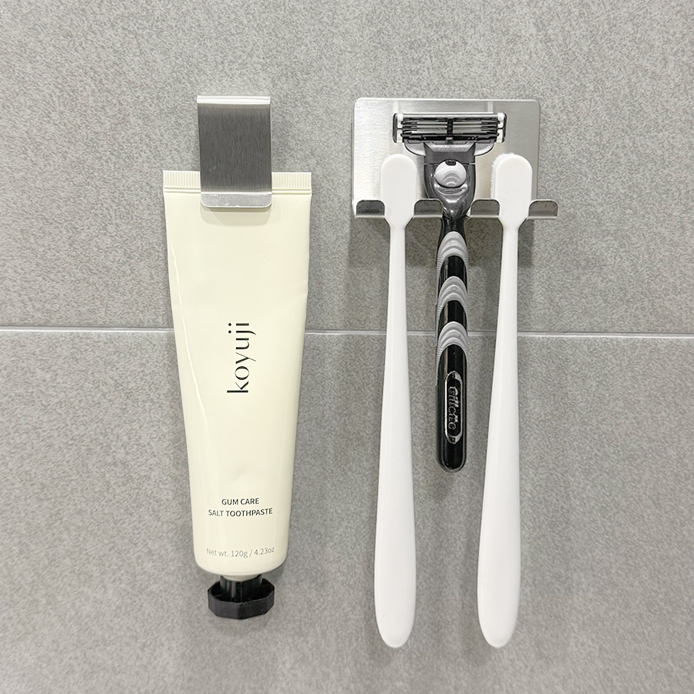 모나코올리브 치약·칫솔 벽걸이 스텐 정리 2종 세트 - 상품 이미지