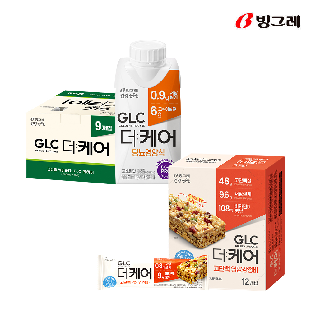 빙그레 GLC 더케어 당뇨영양식 고소한맛 200ml 9개 + 영양강정바 12개 당뇨간식 제품 이미지