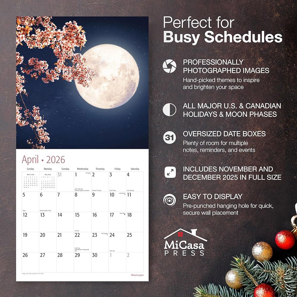 Moonscapes 2026 벽 달력 12개월 x 24인치) 튼튼한 종이 30.5cm 두껍고 선물 때 61cm(12인치 펼쳤을 01 Moonscapes New 2026 - 상세 이미지 2