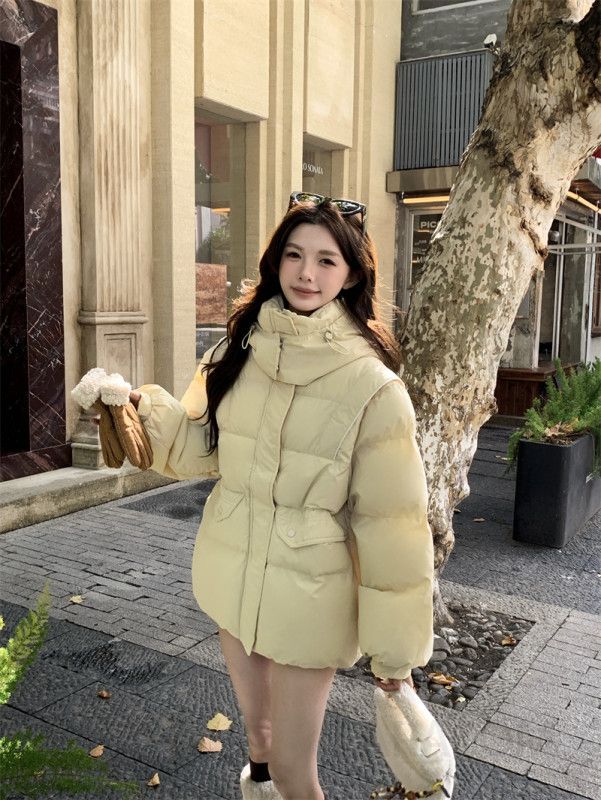 여성 빈티지 루즈핏 면혼방 후드 집업 포켓 퀄팅 패딩 점퍼 데일리 캐주얼 넉넉한 오버핏 아우터 - 상세 이미지 3