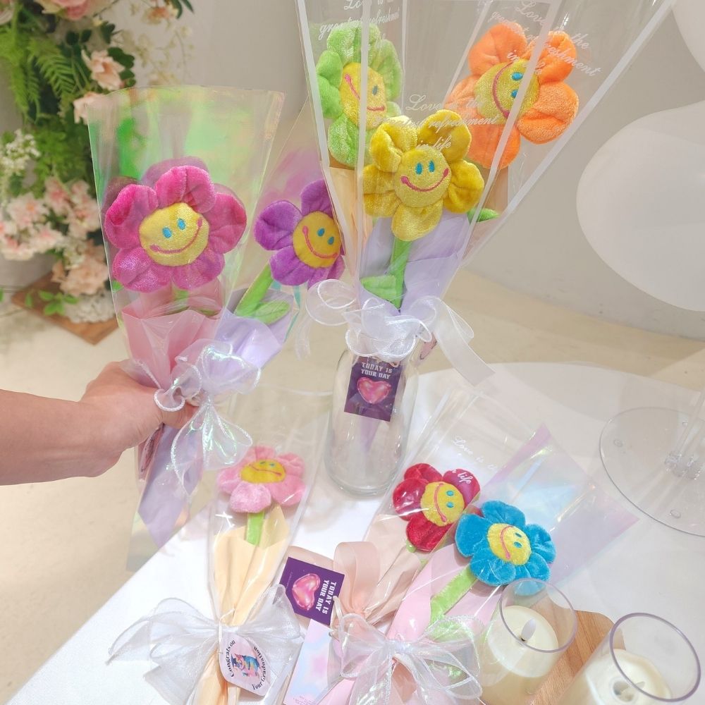 스마일 인형 꽃다발 한송이 조화 졸업식 학예회 발표회 선물 이미지 4
