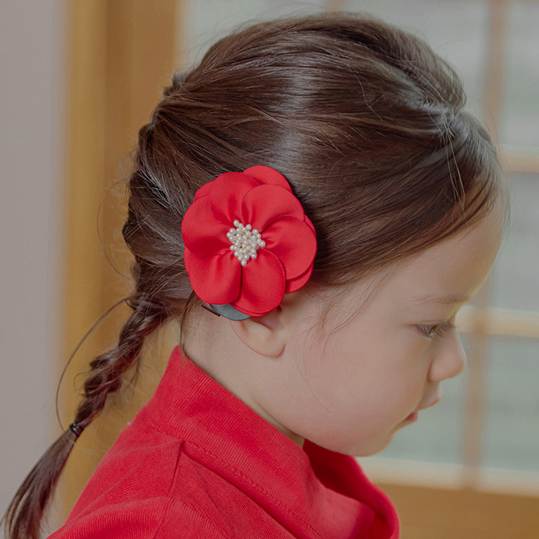 여아 유아 한복 머리장식 동백꽃 헤어핀 - 상품 이미지