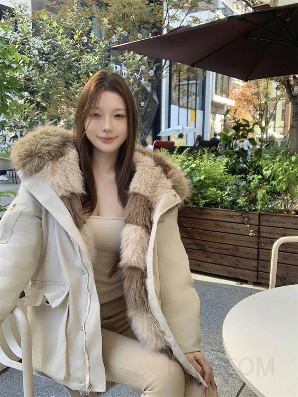 여성 빈티지 루즈핏 면혼방 퍼안감 후드 지퍼 중기장 포켓 파카 야상 점퍼 아우터 데일리룩 캐주얼 - 상세 이미지 4