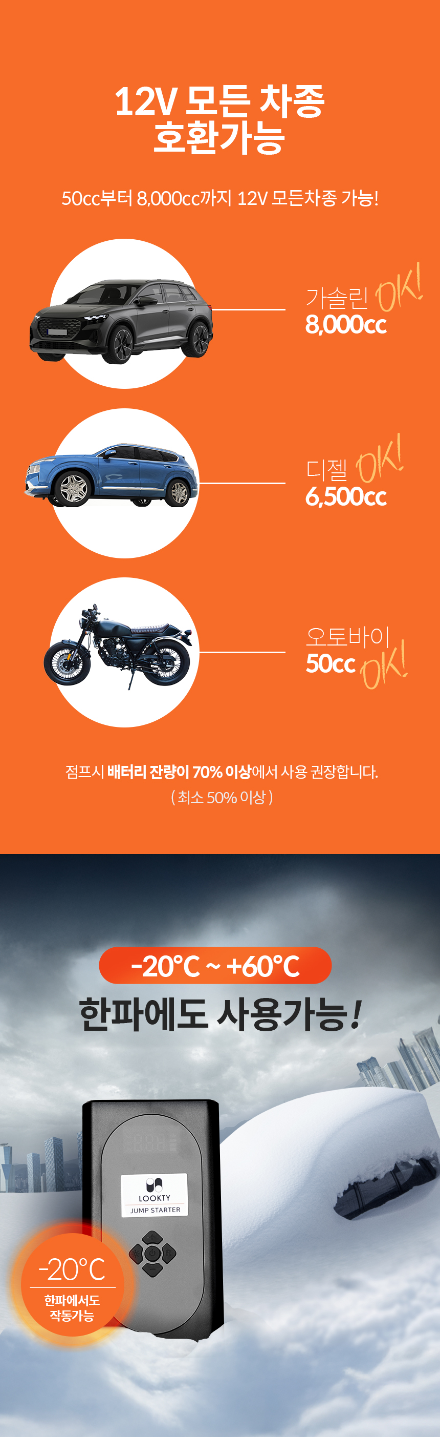 룩티 긴급시동 공기압 점프스타터 자동차 오토바이 보조배터리 12V