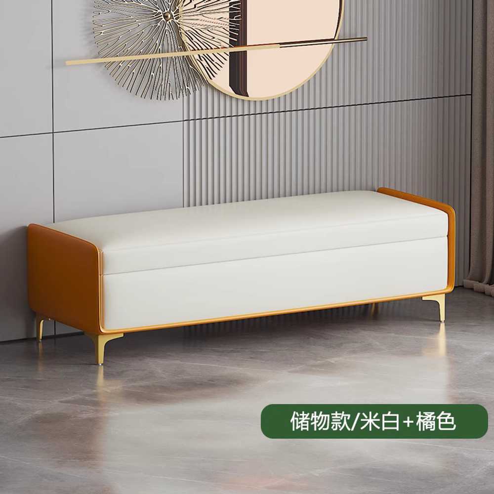 벤치수납의자 수납소파 거실 현관벤치 긴스툴 입구 100x40 오프화이트+오렌지 이미지 7
