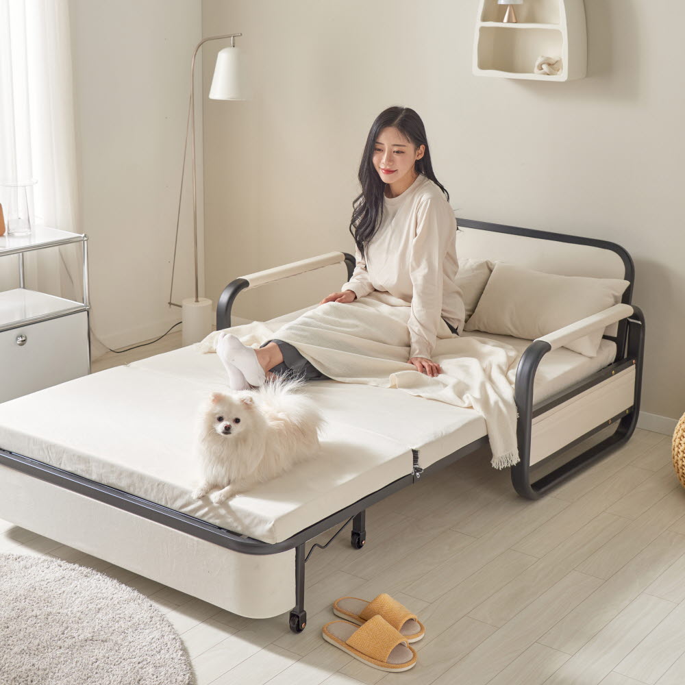 서광퍼니처 오뜨 수납형 패브릭 소파베드 매트리스 간이 접이식 침대 sk 스툴미포함, 크림베이지, 1인용