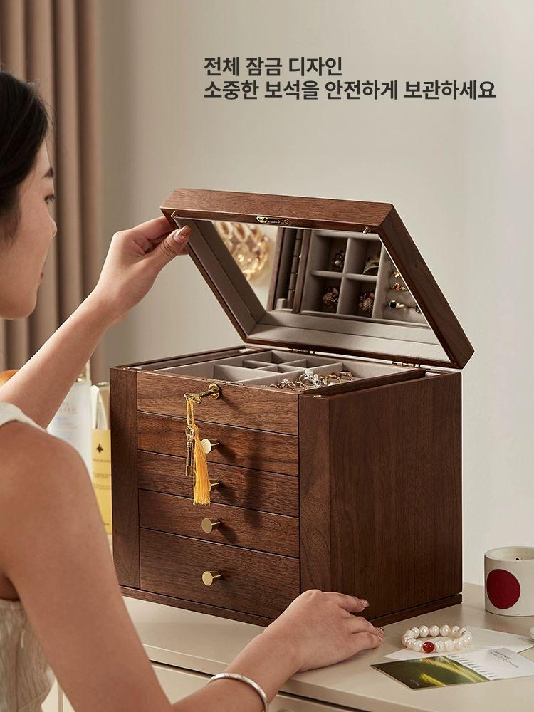 원목 보석함 잠금장치 쥬얼리 보관함 보석상자 액세서리 수납함 - 상세 이미지 5