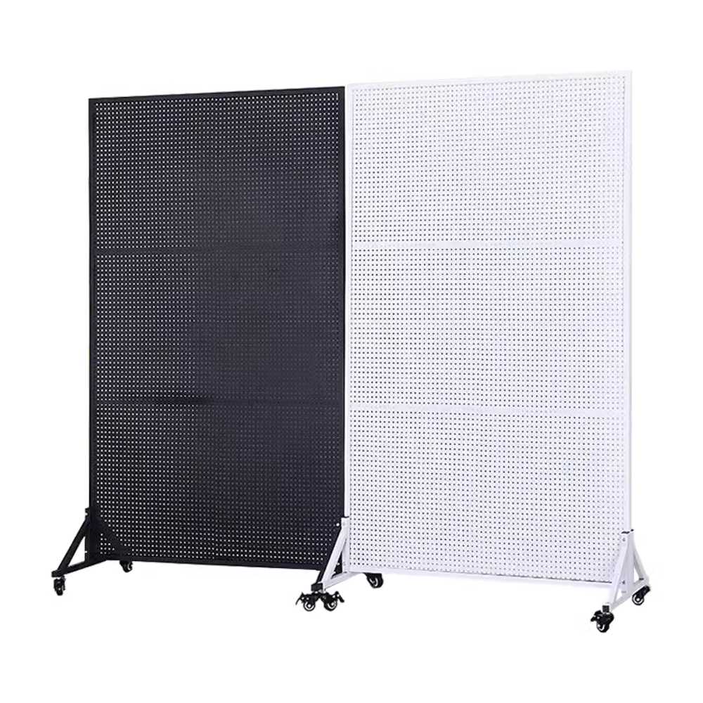 타공판 스탠드 선반 거치대 자석 다용도 이동형 구멍 50개 걸이 120x200cm 블랙/바퀴 포함 - 상세 이미지 5